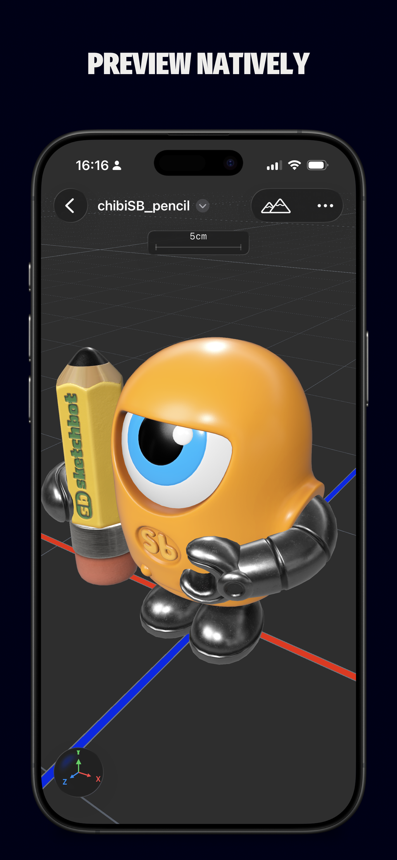 Gantry RealityKit viewport on iPhone with a 3D model in real-time