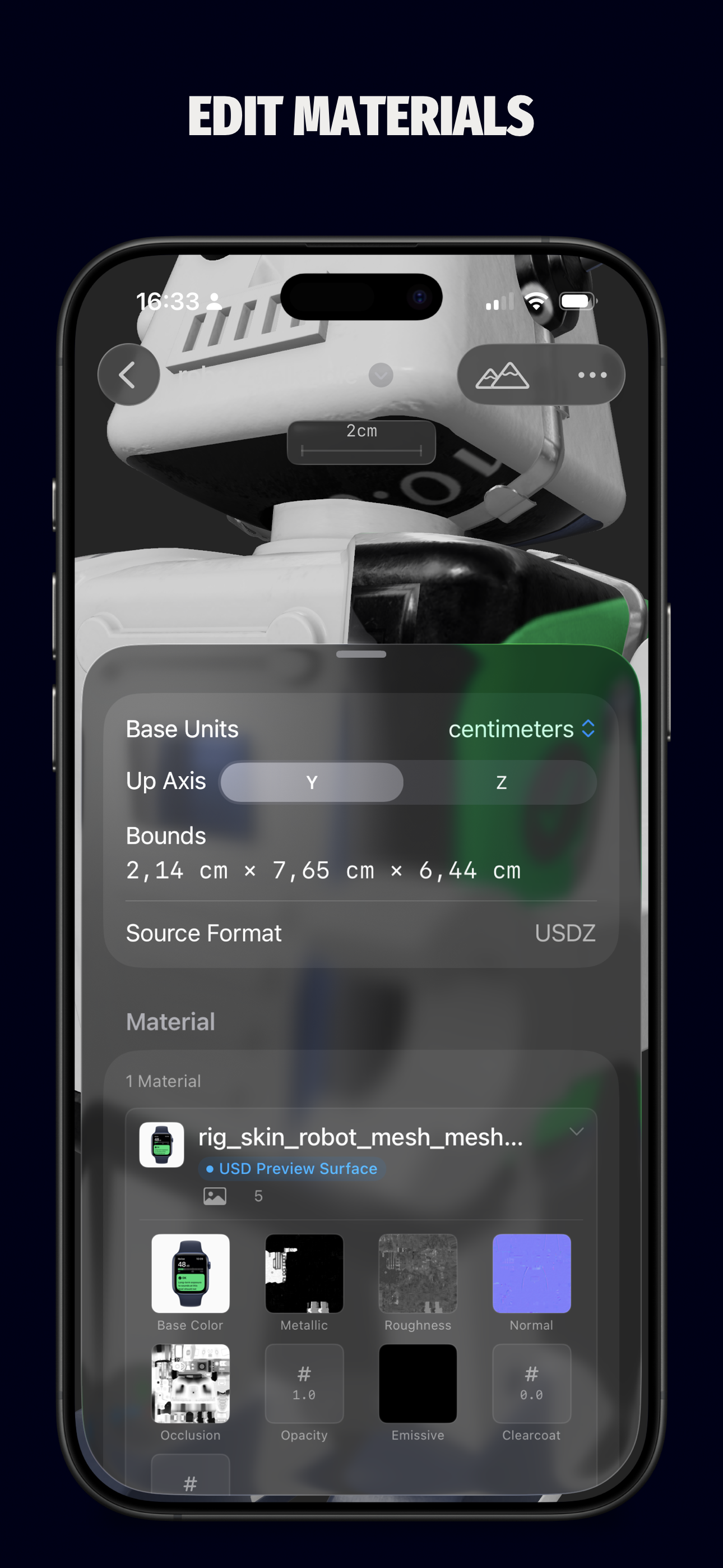 Material Editor on iPhone with per-channel sliders
