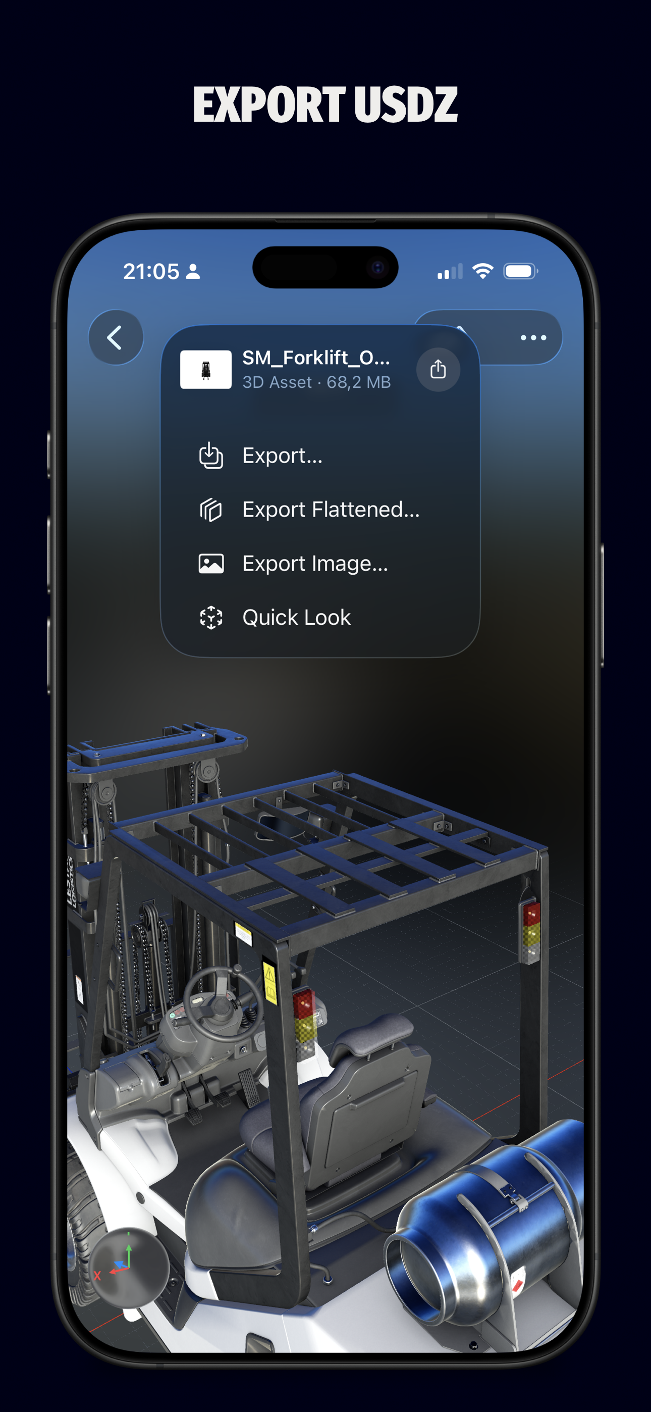 Export sheet on iPhone with USDZ output options