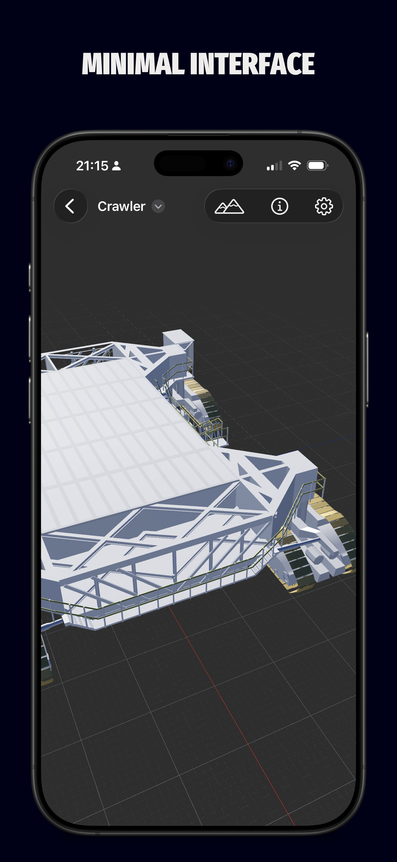 Gantry minimal mode on iPhone showing only the model
