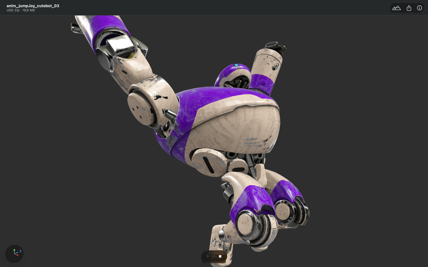 Animated robot model in dynamic pose
