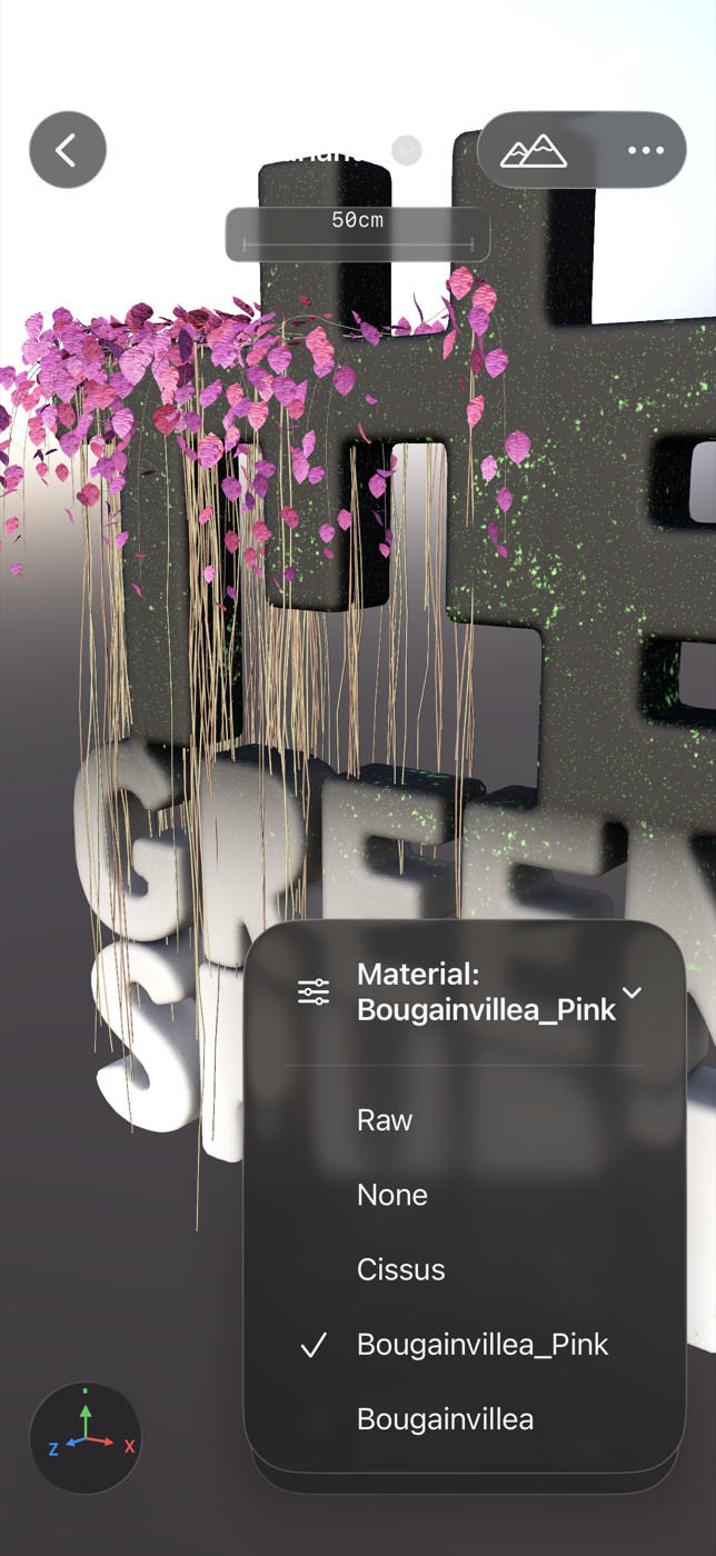 Gantry material picker on iPhone